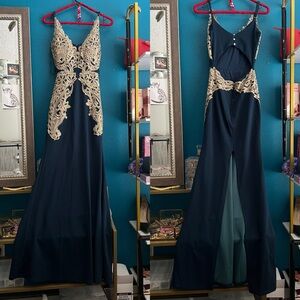 Fashion Nova Navy and Gold Dress